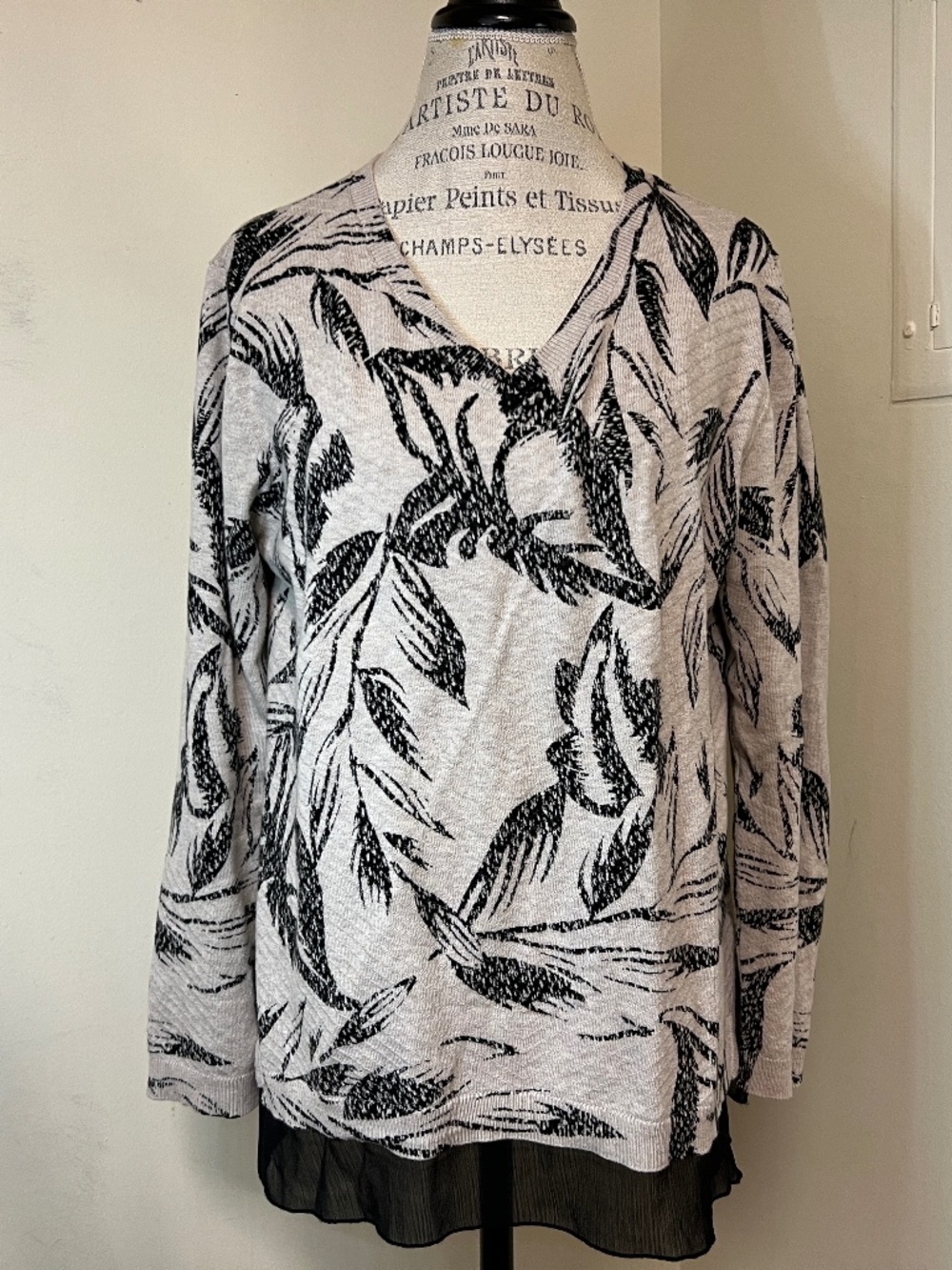 Style & Co Womens Natural Heather Combo Chiffon Layered-Look Sweater Size XL